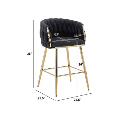 Black Boucle Fabric With Gold Base Counter-Height, Set Of 2