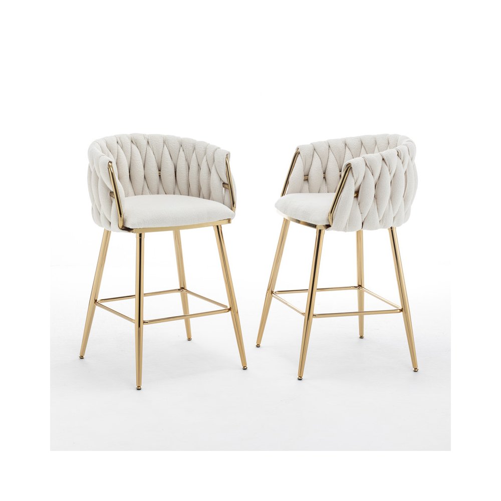 Cream Boucle Fabric With Gold Base Counter-Height, Set Of 2