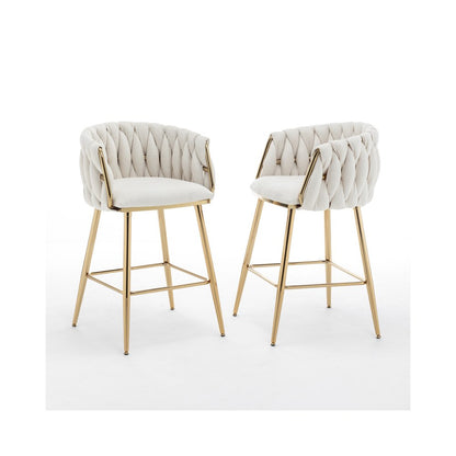 Cream Boucle Fabric With Gold Base Counter-Height, Set Of 2