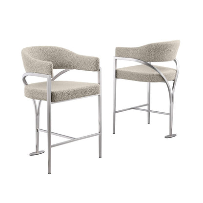 Gray Boucle Fabric Counterheights with Gold Matte Chrome Base (Set of 2)