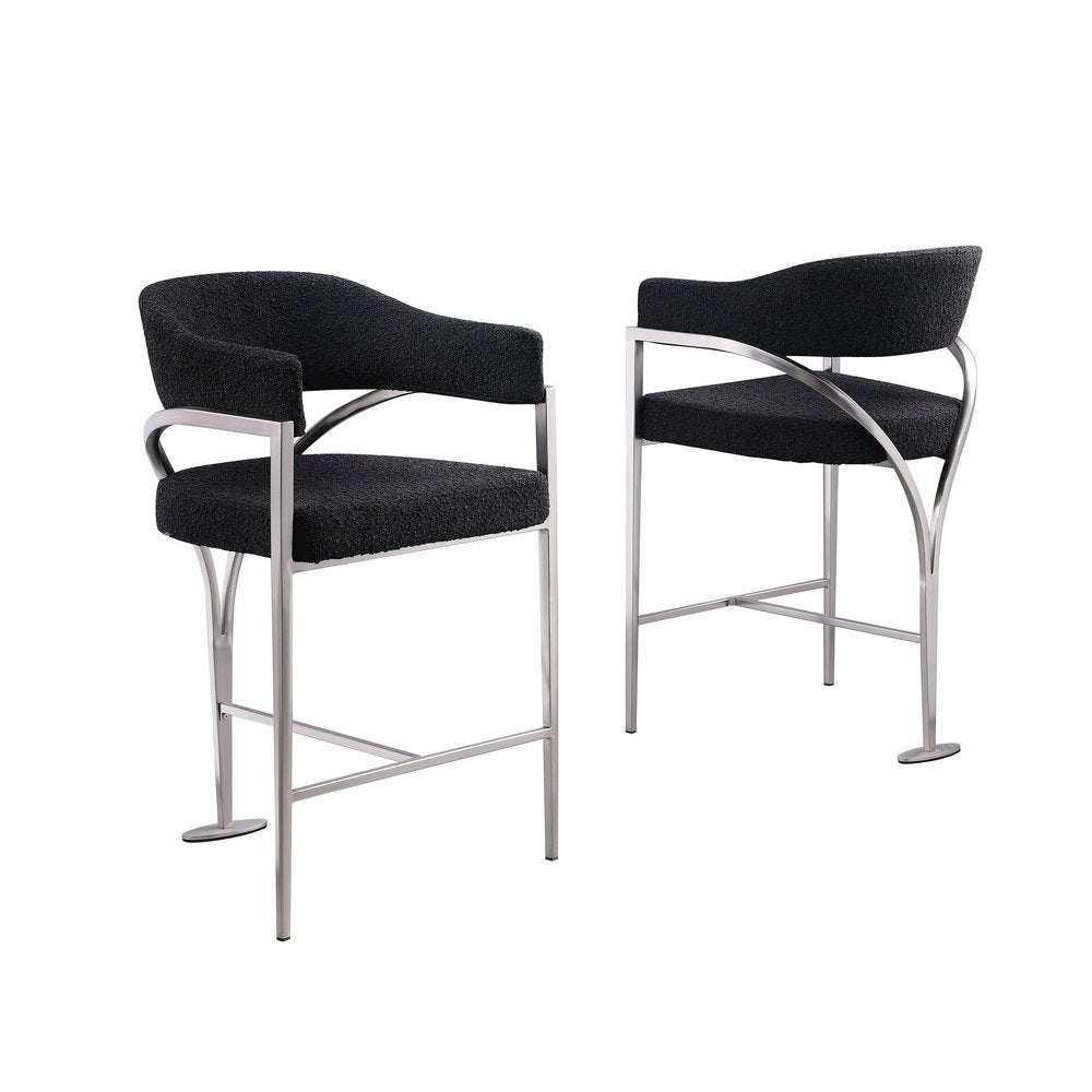 Black Boucle Fabric Counterheights with Gold Matte Chrome Base (Set of 2)
