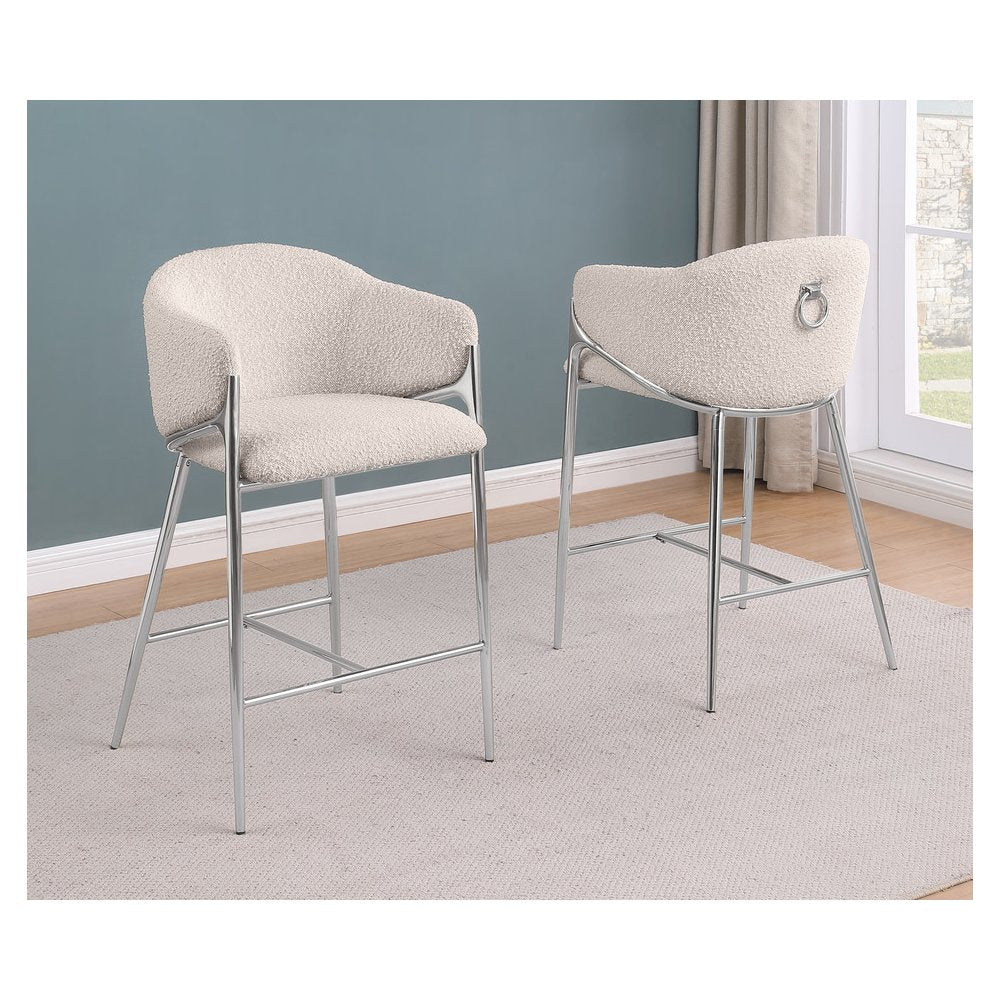 Cream Counterheight (26") In Boucle Fabric And Silver Chrome Base (Set Of 2)