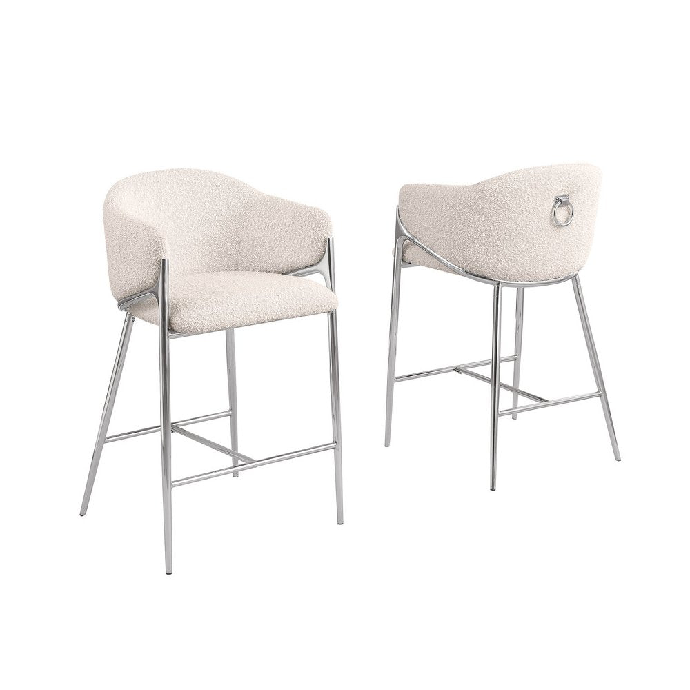 Cream Counterheight (26") In Boucle Fabric And Silver Chrome Base (Set Of 2)