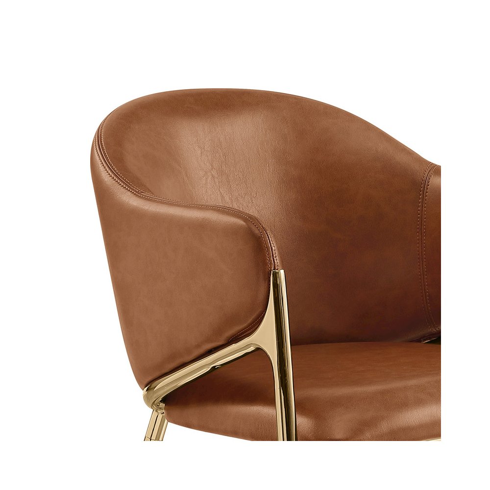 Toffee Leather-Aire Fabric Counterheight with Gold Chrome Base (Set of 2)