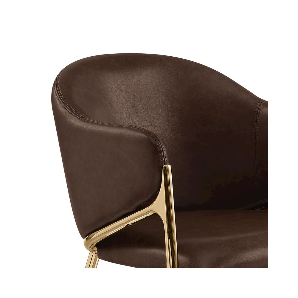 Espresso Leather-Aire Fabric Counterheight with Gold Chrome Base (Set of 2)