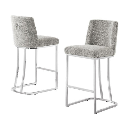 Rich Gray With Silver Base Counter-Height Chairs, Set Of 2