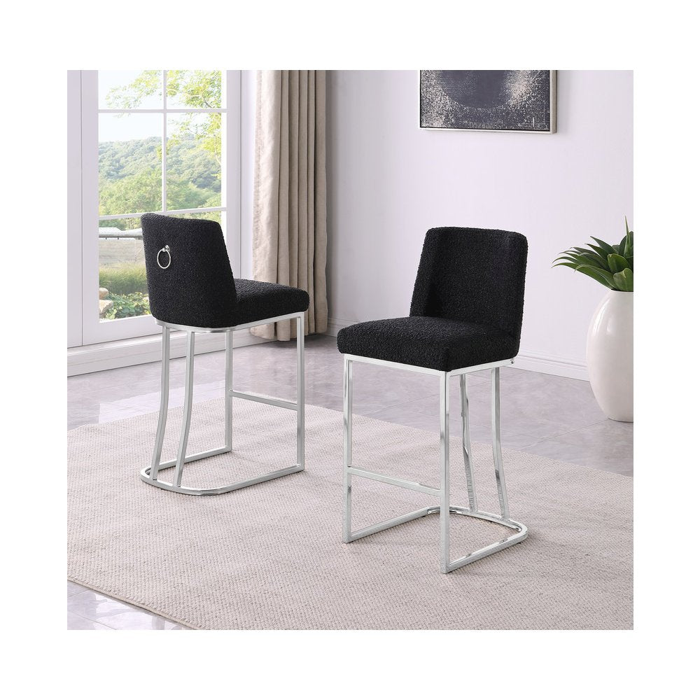 Black With Silver Base Counter-Height Chairs, Set Of 2