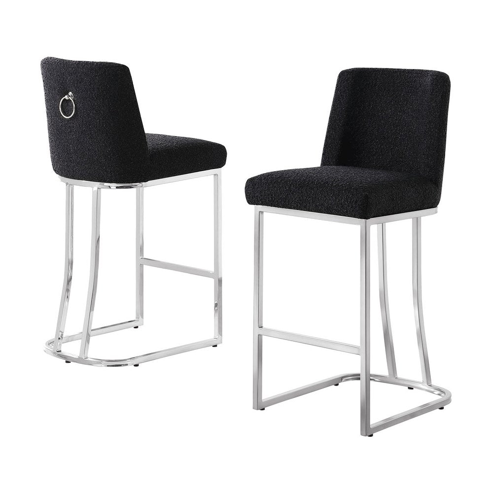 Black With Silver Base Counter-Height Chairs, Set Of 2