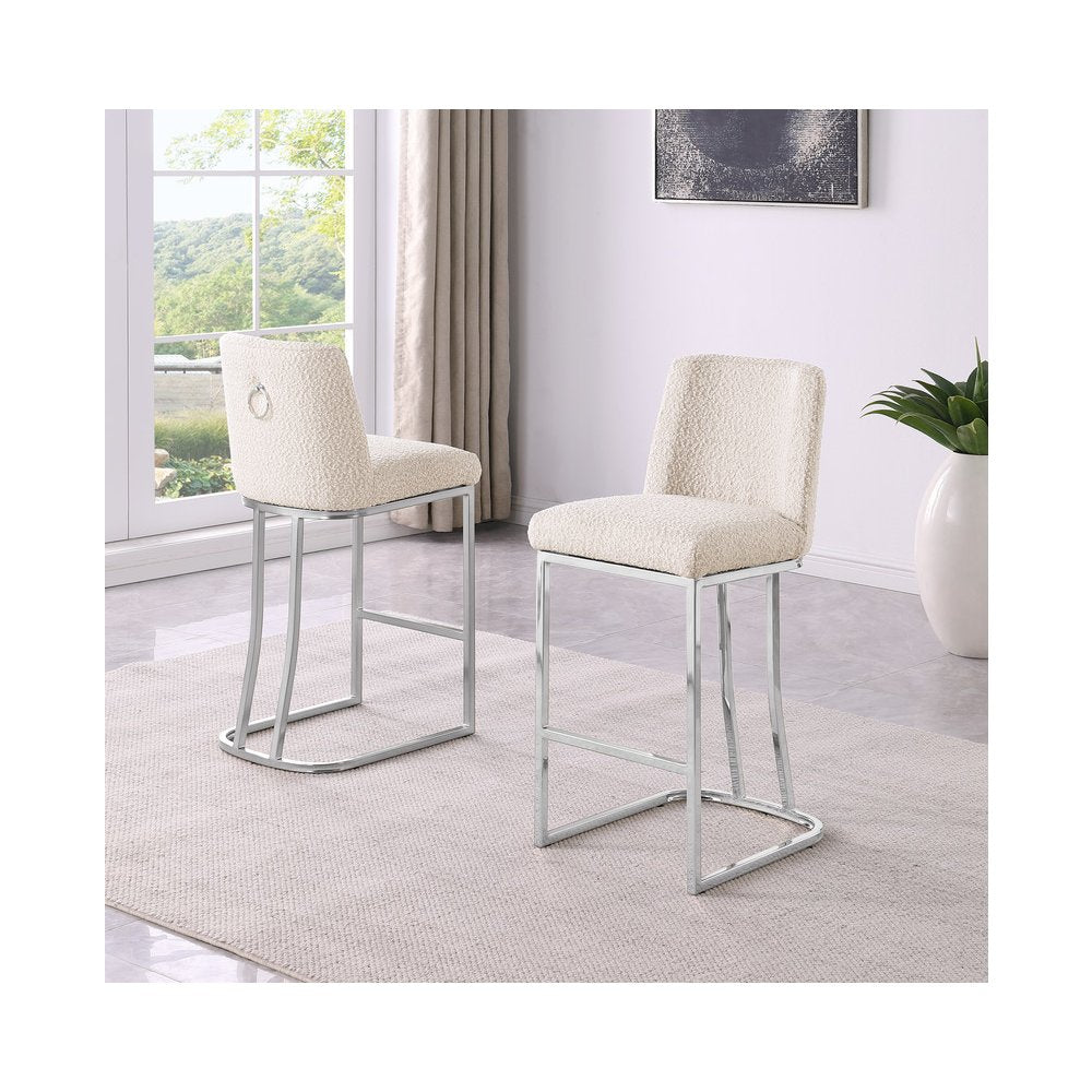 Cream With Silver Base Counter-Height Chairs, Set Of 2