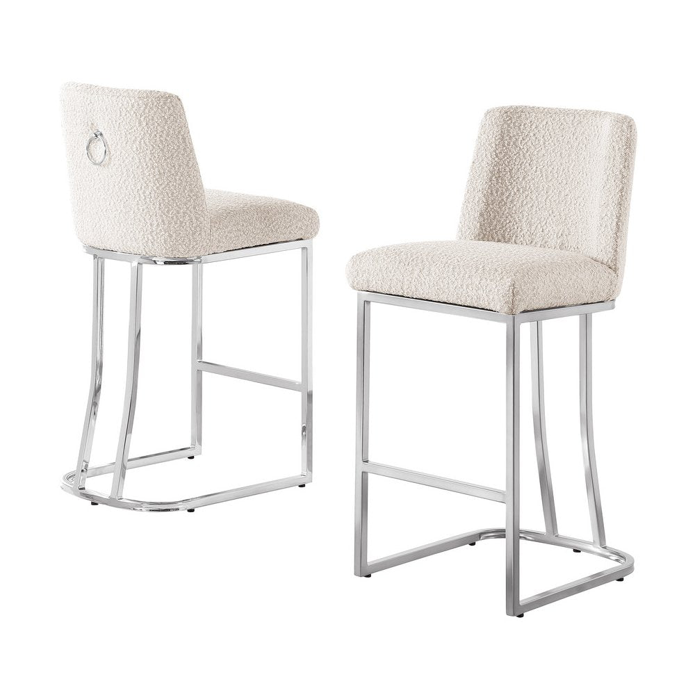 Cream With Silver Base Counter-Height Chairs, Set Of 2