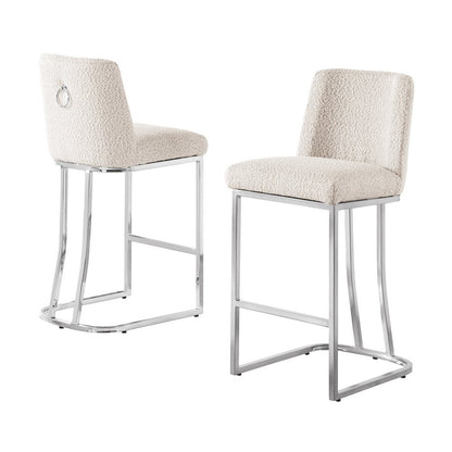 Cream With Silver Base Counter-Height Chairs, Set Of 2