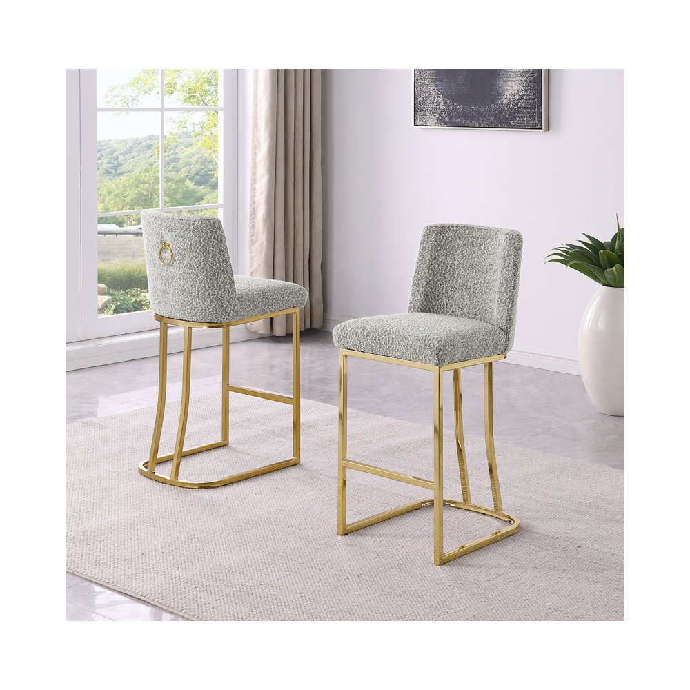Rich Gray With Gold Base Counter-Height Chairs, Set Of 2