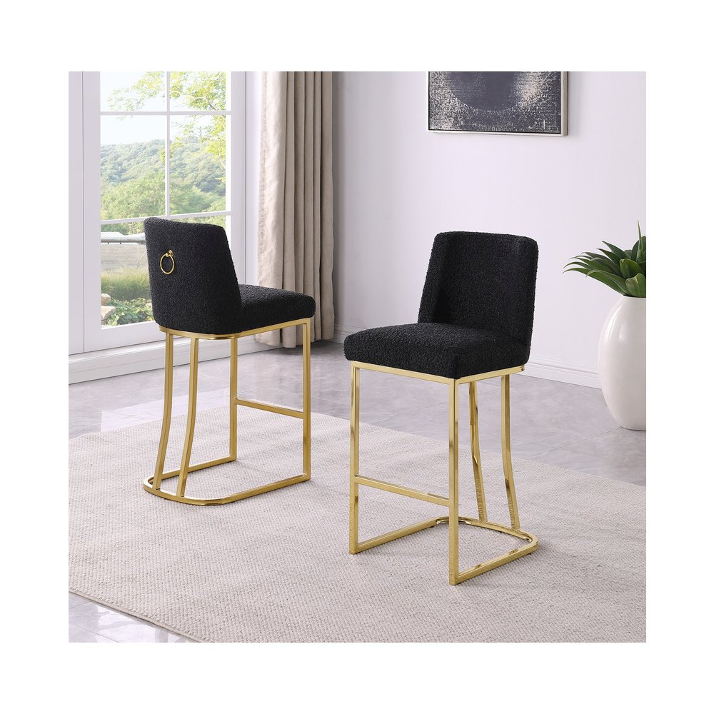 Black With Gold Base Counter-Height Chairs, Set Of 2