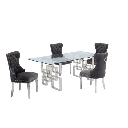 Stainless Steel 5 Piece Dining Set, Dark Grey Velvet 530