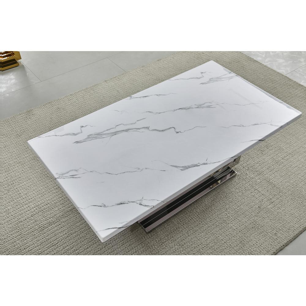 White marble top console table with gold color stainless steel base