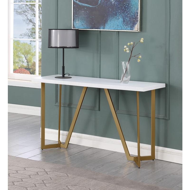 White wood top console table w/ gold color iron legs