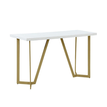 White wood top console table w/ gold color iron legs