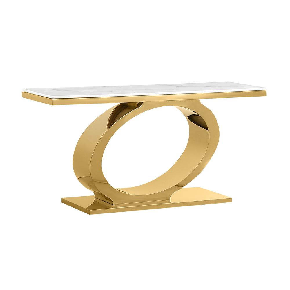 White marble top console table with gold color base