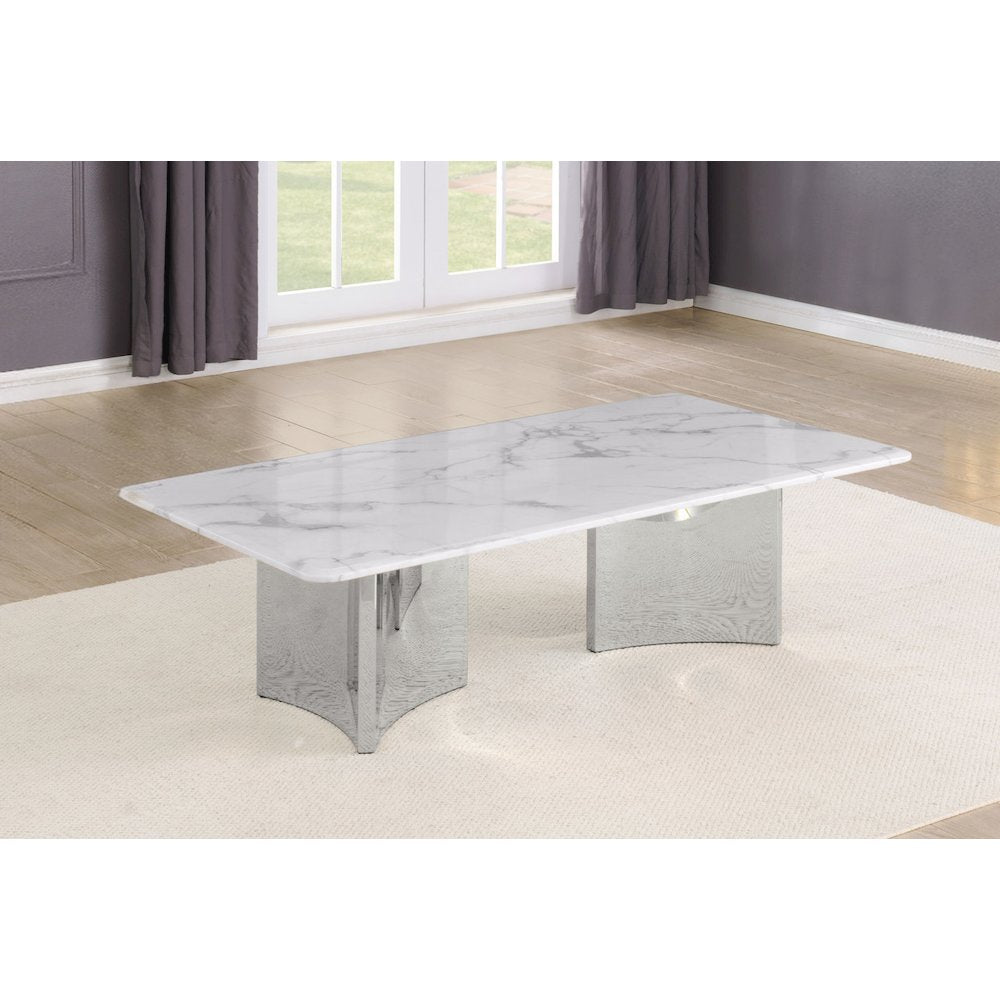 Rectangle White Marble Coffee Table with Silver Base