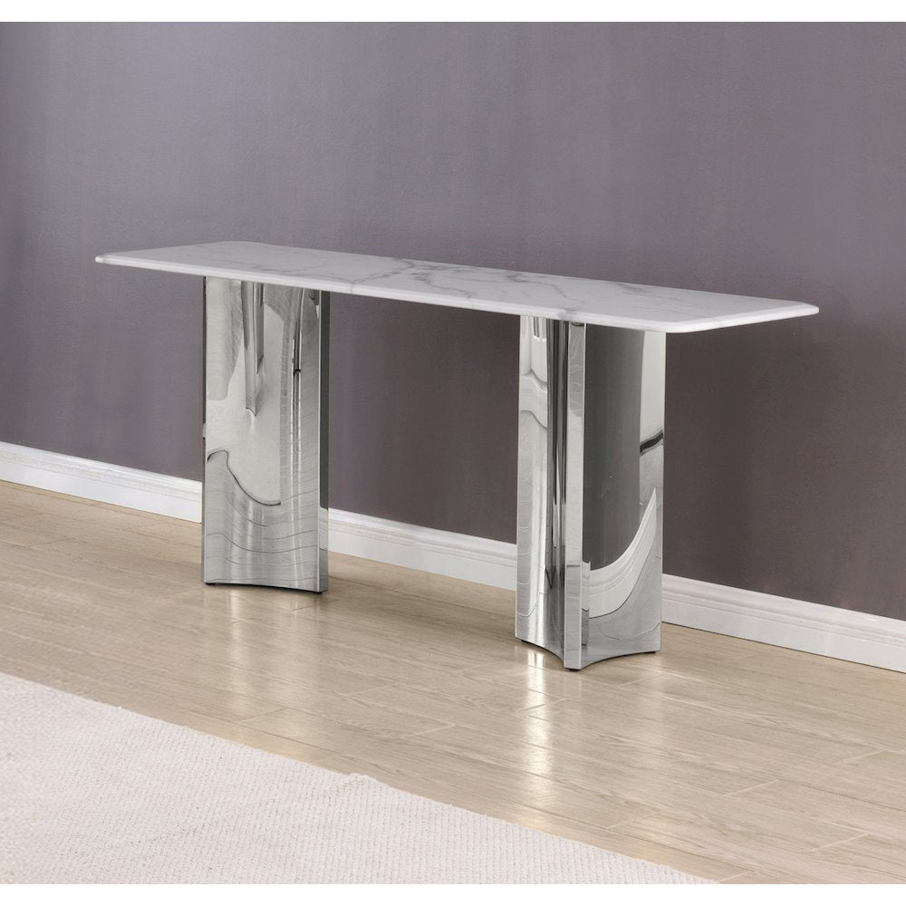 Rectangle White Marble Console Table with Silver Base