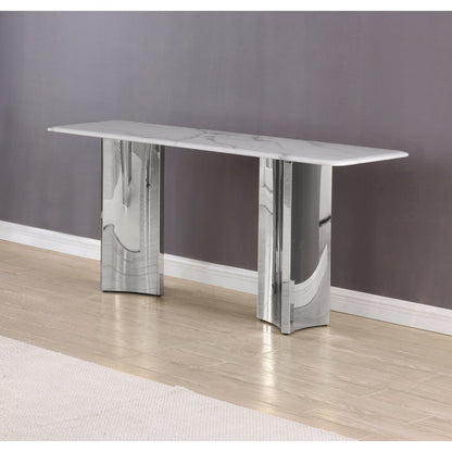 Rectangle White Marble Console Table with Silver Base
