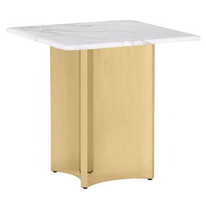 Square White Marble End Table with Gold Base