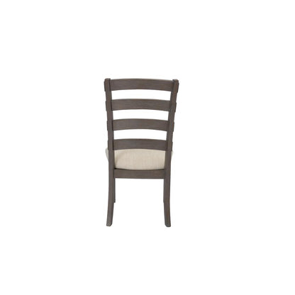 7 Piece Dining Set Extendable w/18"Center Leaf Extension & 6 Ladder-Back Chairs in Beige Linen