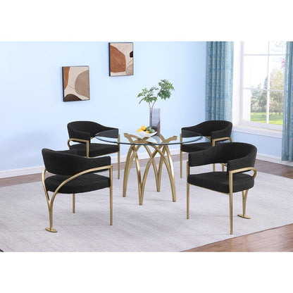5Pc Round 48X48 Dining Set With 4 Black Boucle Chairs