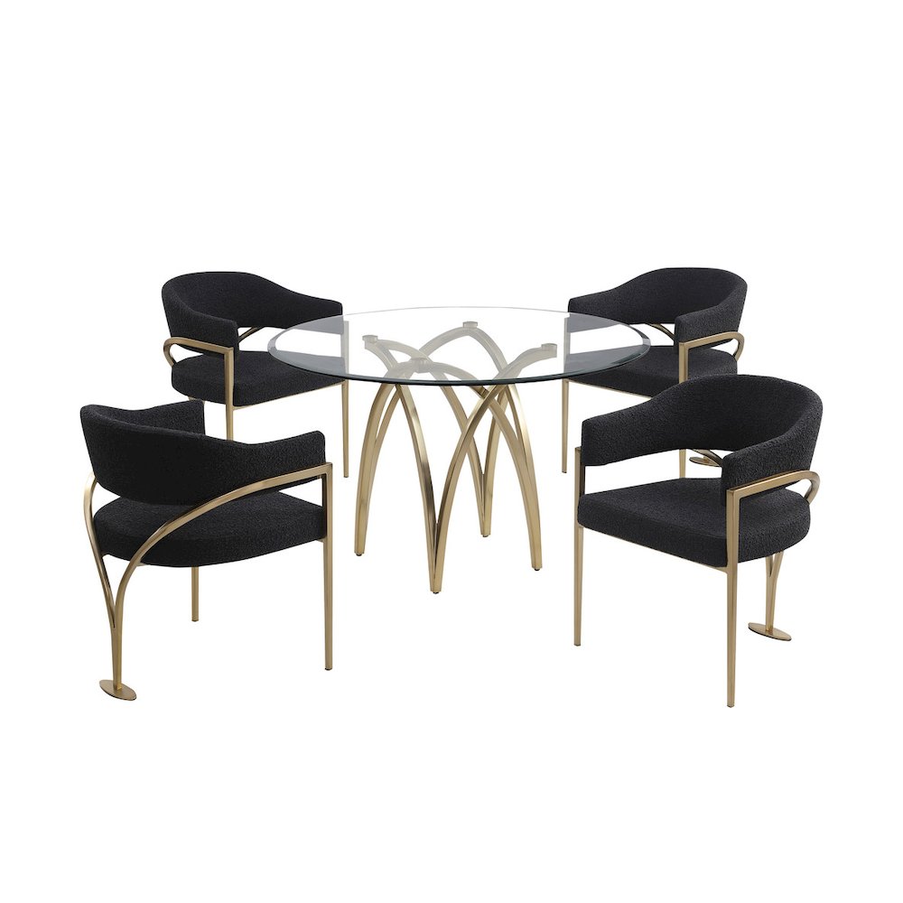 5Pc Round 48X48 Dining Set With 4 Black Boucle Chairs