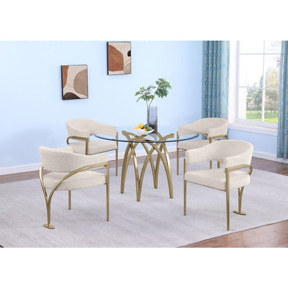 5Pc Round 48X48 Dining Set With 4 Cream Boucle Chairs