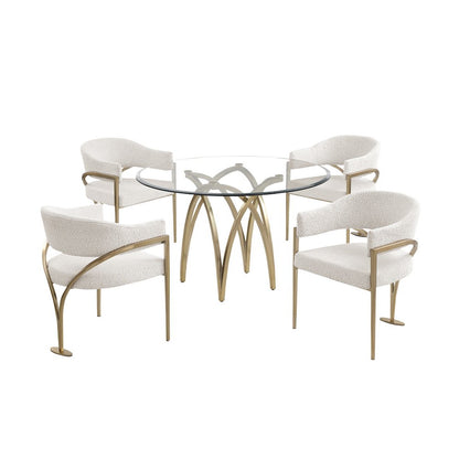 5Pc Round 48X48 Dining Set With 4 Cream Boucle Chairs