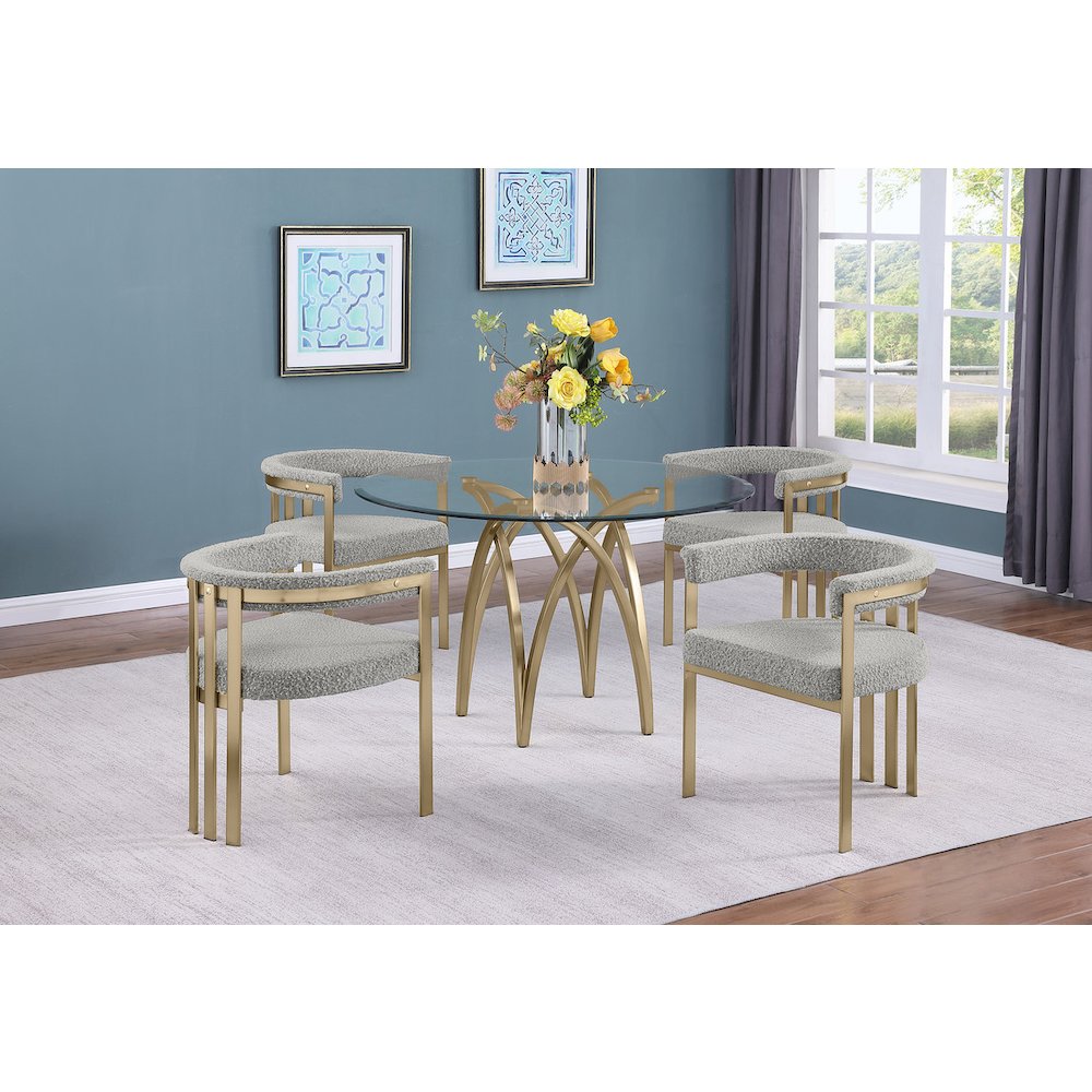 5Pc Round 48X48 Dining Set With 4 Rich Gray Boucle Chairs