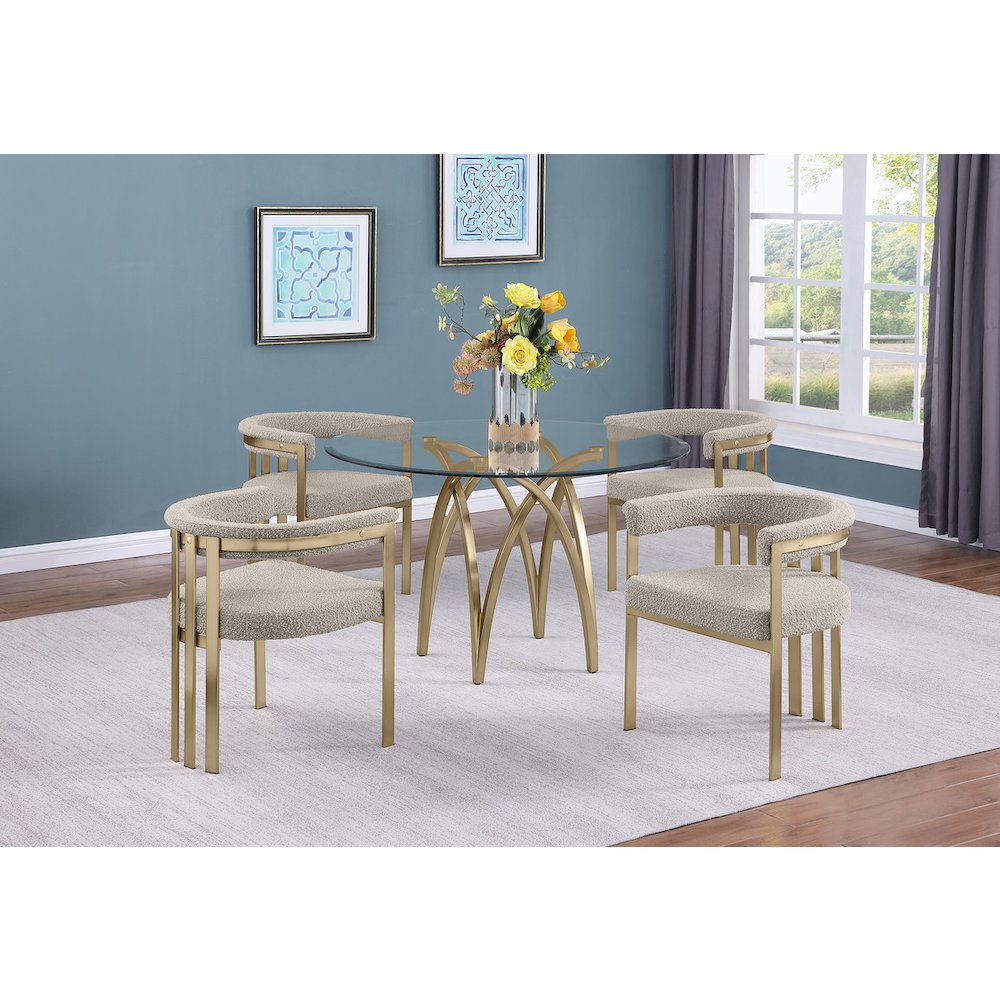 5Pc Round 48X48 Dining Set With 4 Gray Boucle Chairs