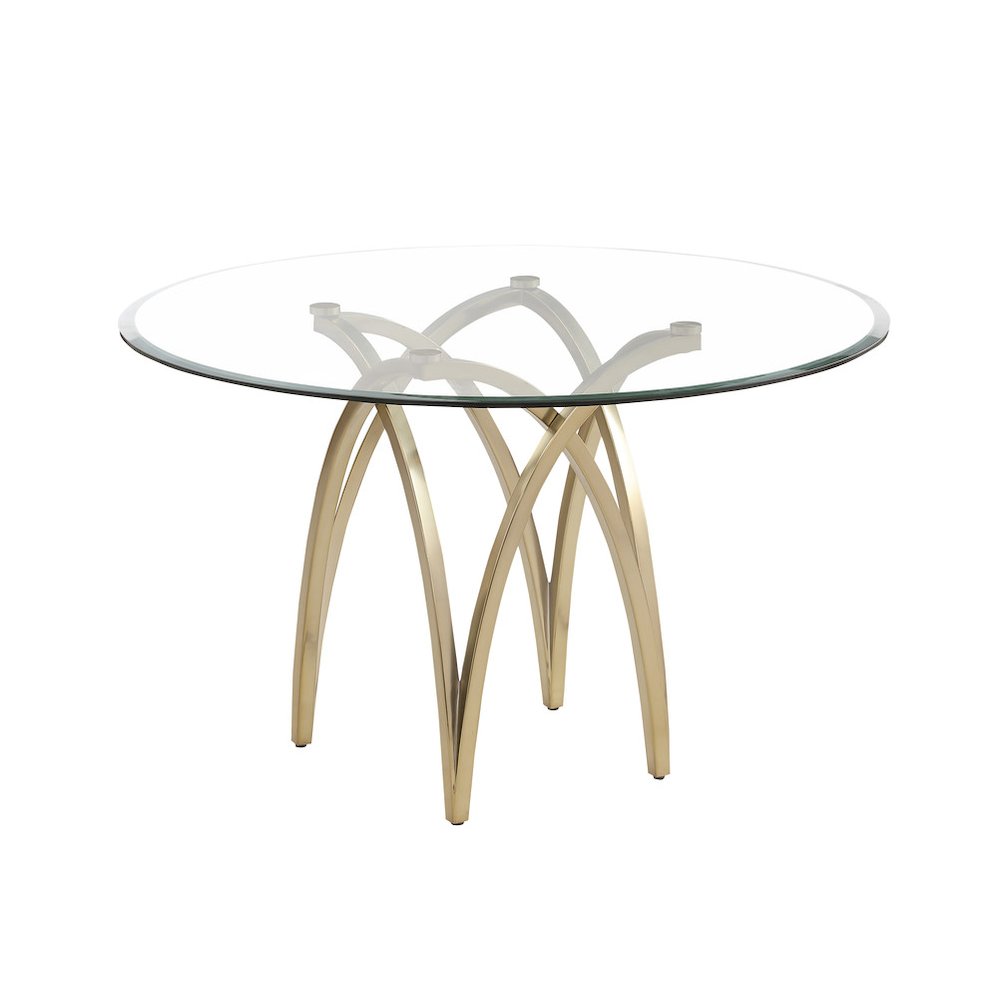 Round 48X48 Tempered Glass Dining Table With Matte Gold Base