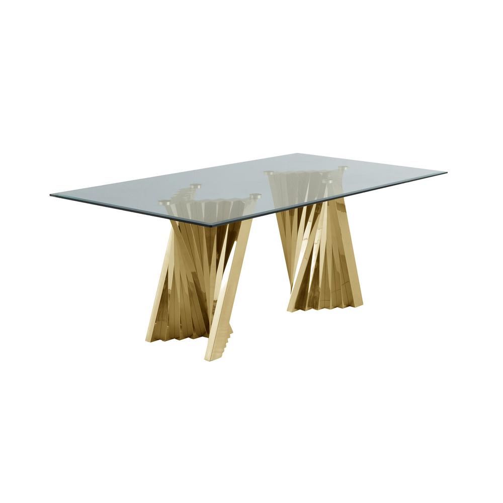 Classic 7pc Dining Set w/Uph Side Chair, Glass Table w/ Gold Spiral Base, Black