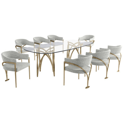 9Pc Tempered Glass Dining Table Set With 8 Rich Gray With Matte Gold Side Chairs