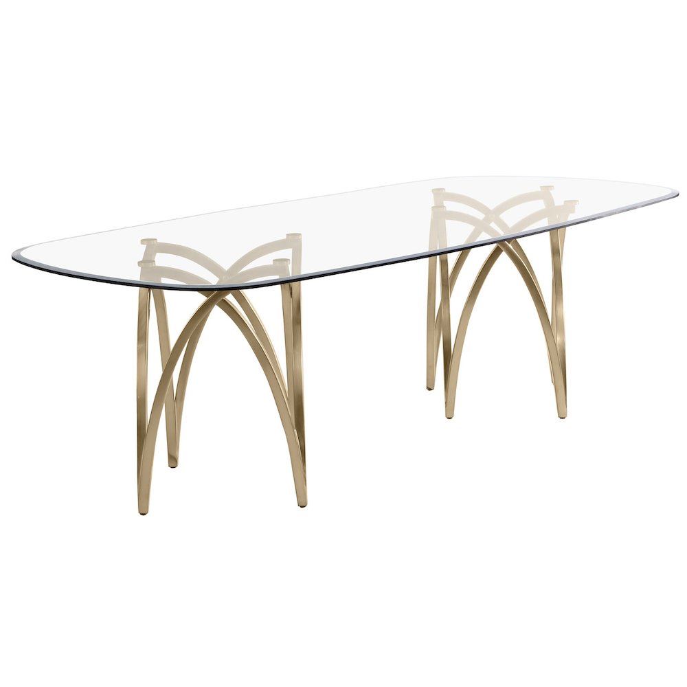 Large Clear Tempered Glass Dining Table A Gold Brushed Matte Chrome-Plated Base
