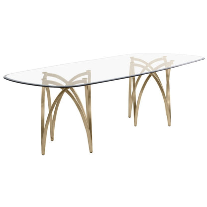 Large Clear Tempered Glass Dining Table A Gold Brushed Matte Chrome-Plated Base
