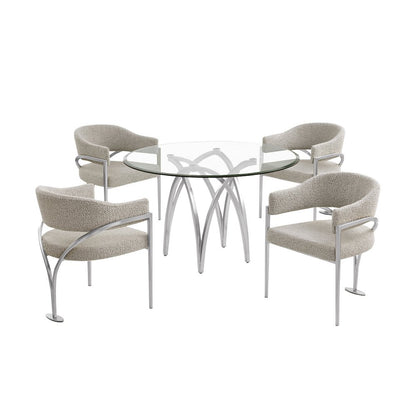 5Pc Round 48X48 Dining Set With 4 Gray Boucle Chairs