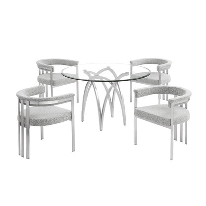 5Pc Round 48X48 Dining Set With 4 Rich Gray Boucle Chairs