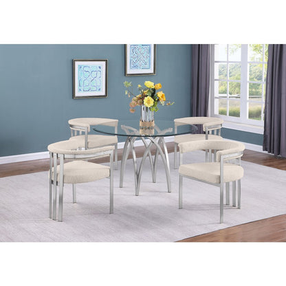 5Pc Round 48X48 Dining Set With 4 Cream Boucle Chairs