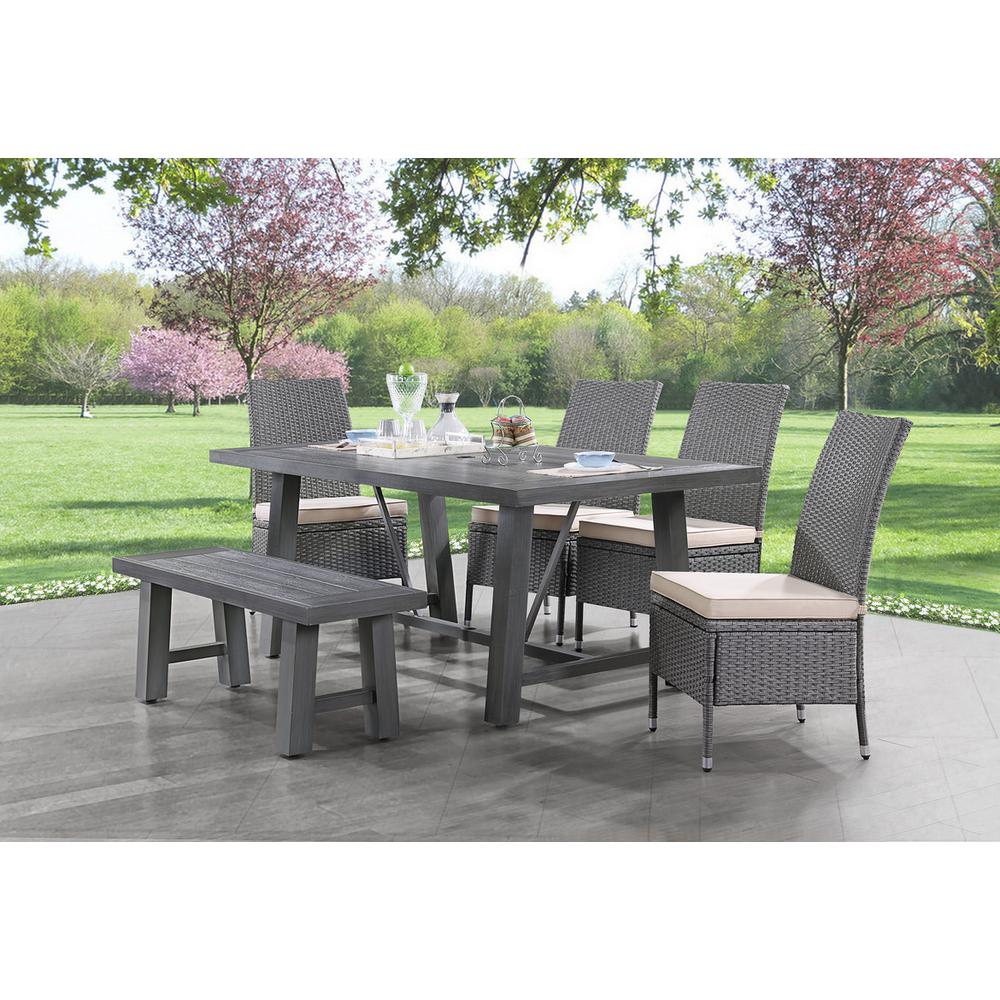 6-piece outdoor dining set with 4 side chairs and 1 dining bench