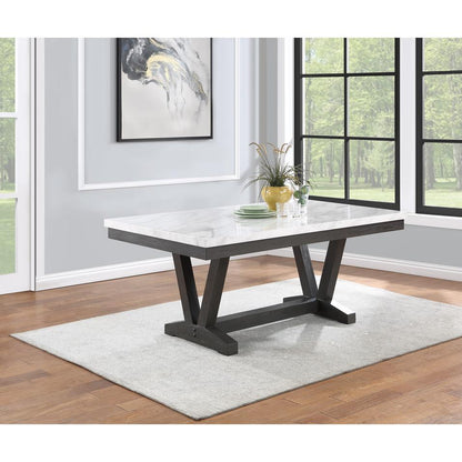 5pc Dining set, Faux Marble Wrap Table set with grey linen dining chairs
