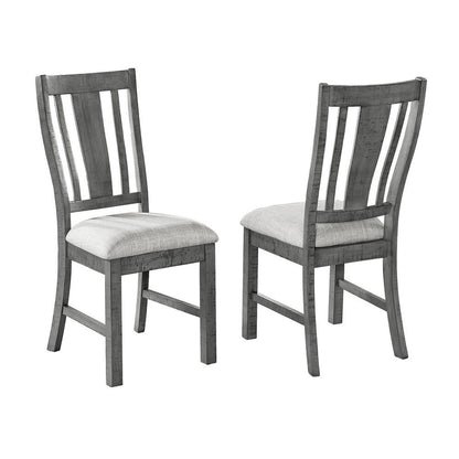 Upholstered rustic grey dining chairs with light grey linen fabric (SET OF 2)