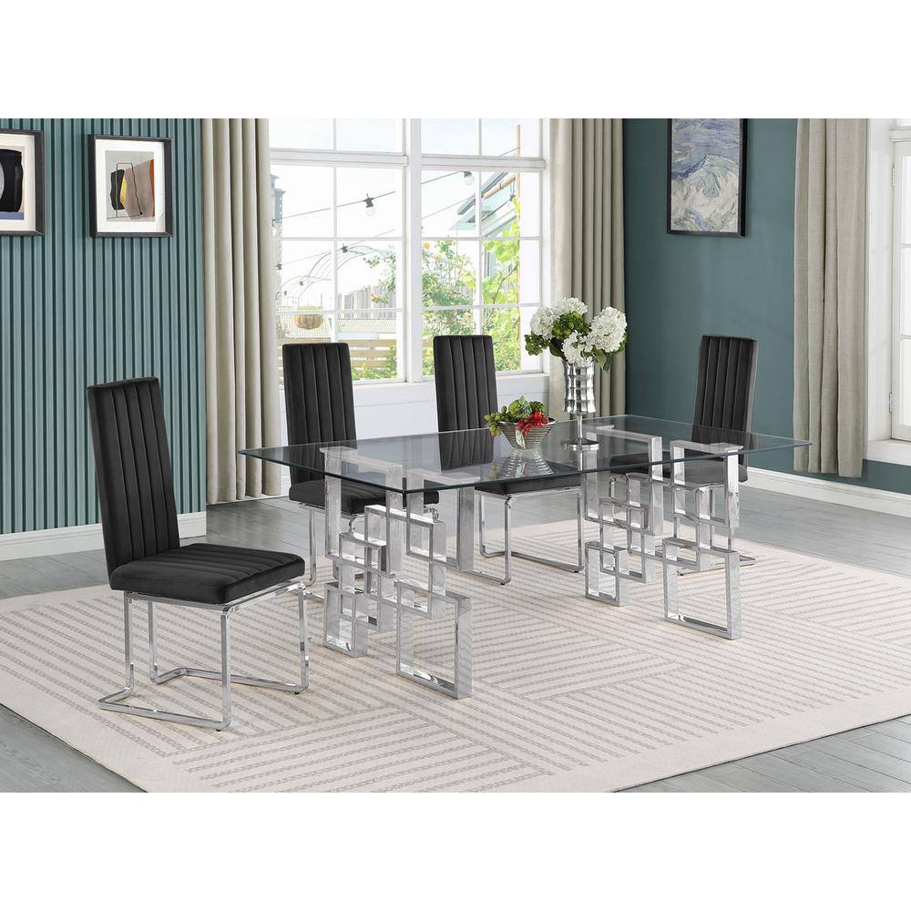 5-piece glam dining set with 4 Black chairs and one 79" glass  table