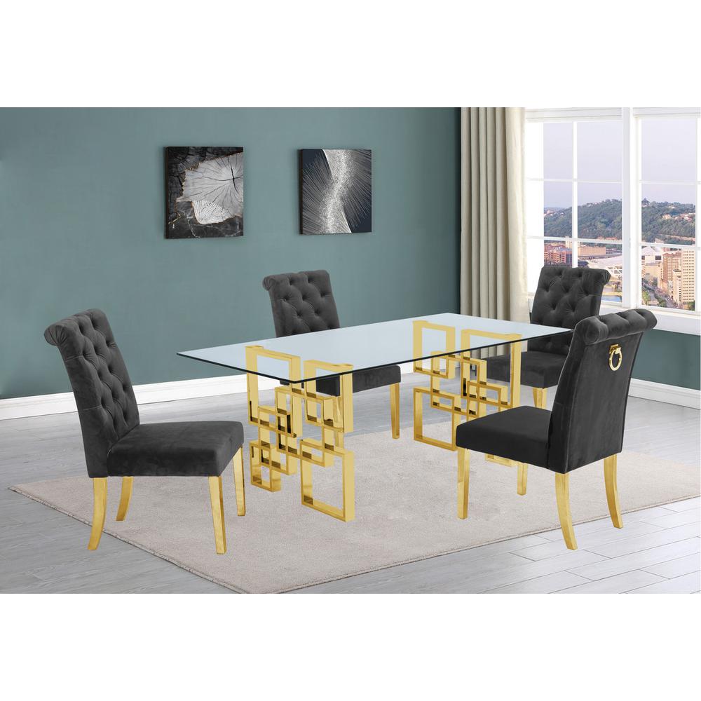 94" large clear glass dining table w/ gold color stainless steel base