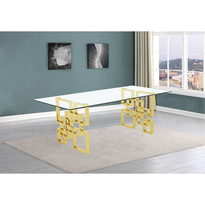 94" large clear glass dining table w/ gold color stainless steel base