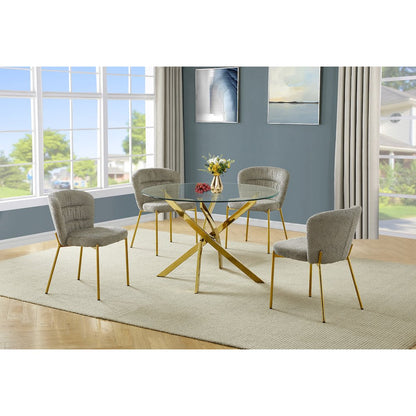Round Tempered Glass Dining Table With 4 Grey Side Chairs