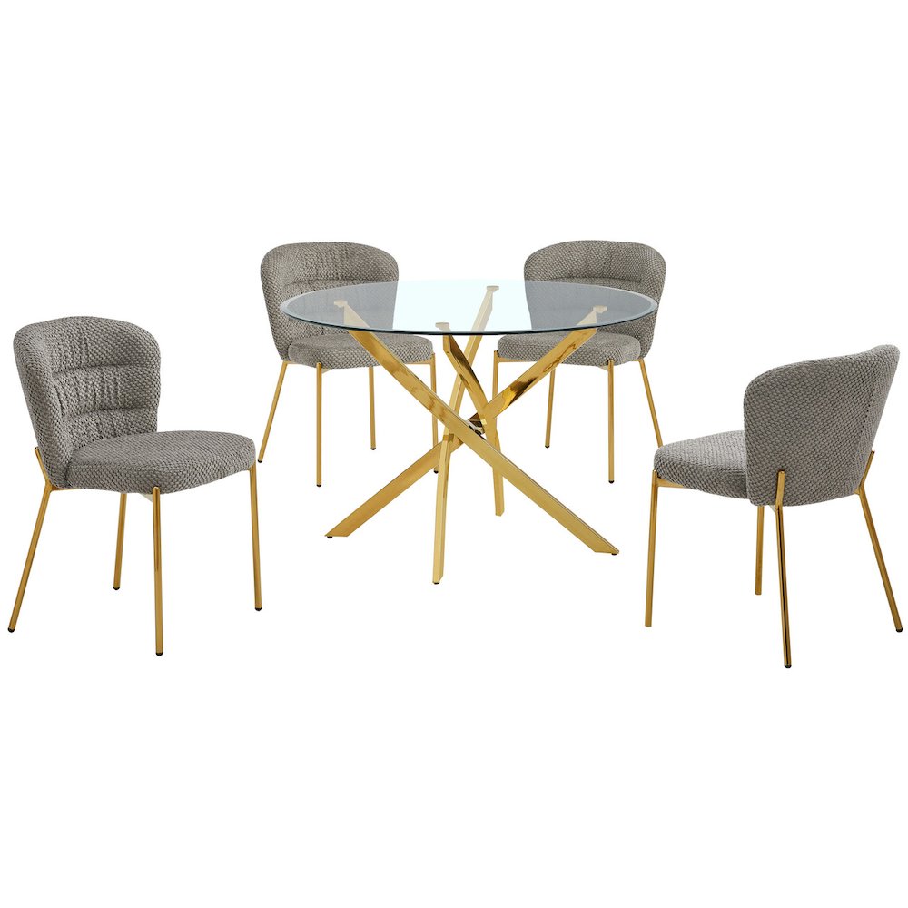 Round Tempered Glass Dining Table With 4 Grey Side Chairs