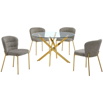 Round Tempered Glass Dining Table With 4 Grey Side Chairs